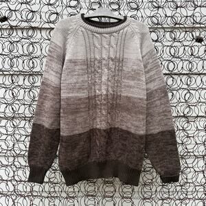 Vintage 80s 90s Sweater Graphix Brown Tan Ombre Fisherman Grandpa Cafe Mocha XL